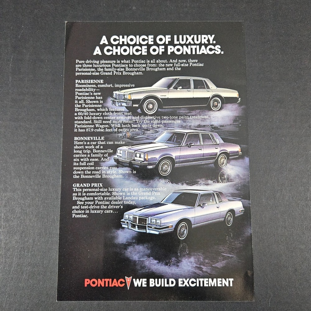 1983 Pontiac Parisienne‎ Bonneville Grand Prix Vintage Print Ad Build Excitement